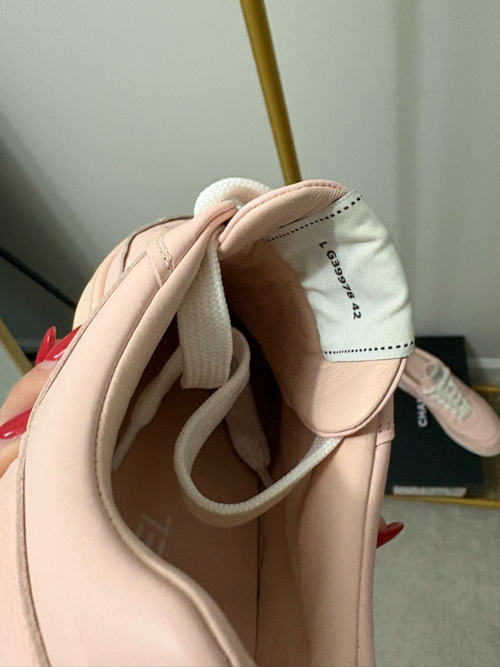 CHANEL Pink Leather Low-Top Sneakers with White Laces - Picture 3 of 8